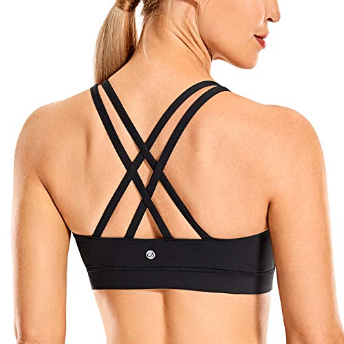 CRZ YOGA Women's Strappy Sports Bras Fitness Workout Padded Yoga Bra Criss Cross Back Black Medium