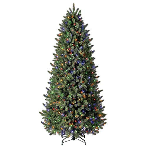 Evergreen Classics 7.5 ft Pre-Lit Vermont Spruce Quick Set Artificial Christmas Tree, Remote-Controlled Color-Changing LED Lights