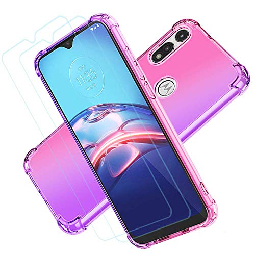 for Moto E Phone Case, Motorola e Case with Screen Protector, Transparent Shockproof Slim Two-Color Soft TPU Protection Cover Cases for Moto E (2020) (Pink/Purple)