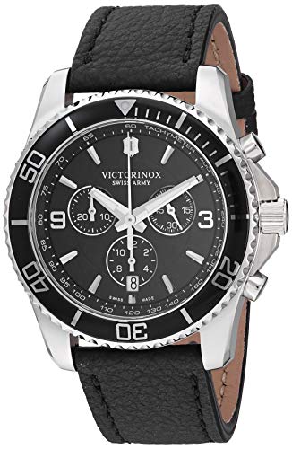 Victorinox Men's Stainless Steel Swiss Quartz Sport Watch with Leather Strap, Black, 21.6 (Model: 241864)