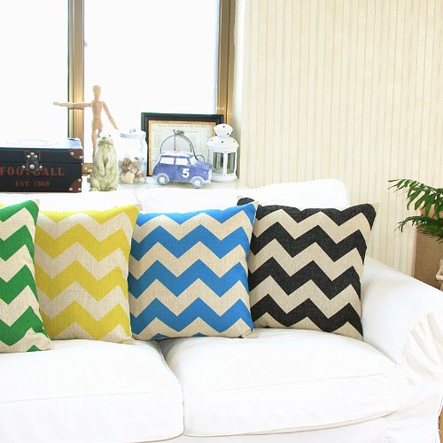 Elleweideco Quilting Weight Linen Print Throw Pillow Cover (Yellow Chevron, 18 x 18'')