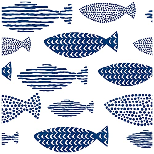 HAOKHOME 96040-1 Peel and Stick Wallpaper Abstract Underwater World Fish Trellis Indigo Blue Removable contactpaper for Home Bathroom Decorations 17.7in x 118in