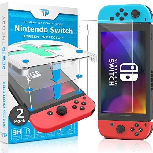 Power Theory Designed for Nintendo Switch 6.2' Screen Protector Tempered Glass [9H Hardness], Easy Install Kit, 99% HD Bubble Free Clear, Case Friendly, Anti-Scratch, 2 Pack