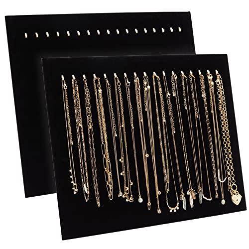 Genie Crafts 2 Pack Jewelry Display for Selling, Black Velvet Boutique Necklace Stands, Boards with Hooks for Pop Up Shop (14.6 x 11.9 x 4.5 In)