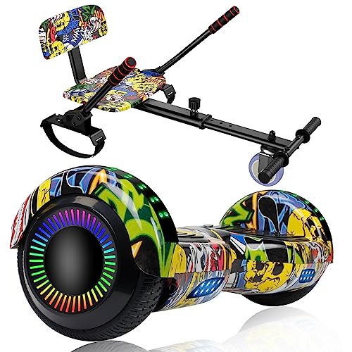 UNI-SUN Hoverboard, 6.5' Hoverboard with Seat Attachment, Self Balancing Scooter with Bluetooth Speaker & LED Lights, Hoverboards for Kids & Adults, Graffiti