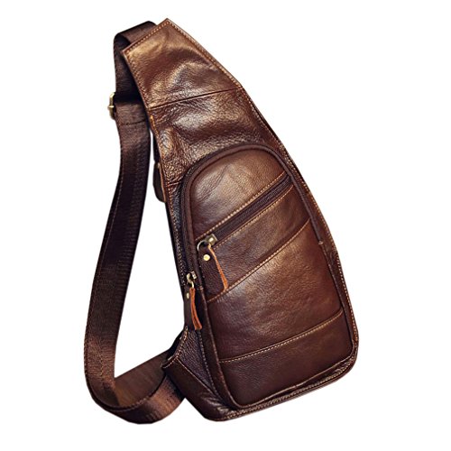 Leather Sling Bag Crossbody Backpack for Men Women Travel Outdoor Business Casual Hiking Camping Shoulder Chest Day Pack Daypack