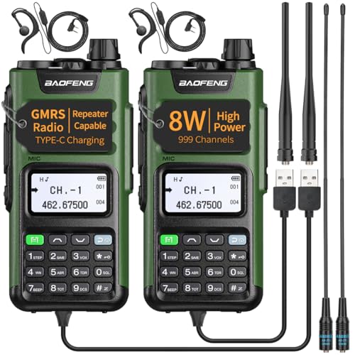 BAOFENG GM-15 Pro GMRS Radio 8W NOAA Weather Receiver & Scan Radio Rechargeable Long Range Two Way Radio Handheld Radios with USB-C Charger AR-771