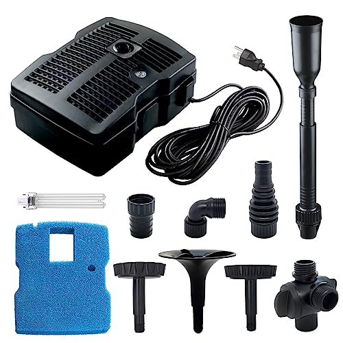 NQN Upgraded 660 GPH 4 in 1 Pond Filter Water Pump Ponds Filter Kit Submersible Pond Filter Pump Fountain Kits w/9W-Sterilizer, All in One Fountain Pump, Solution for Clean Ponds Cleaning System