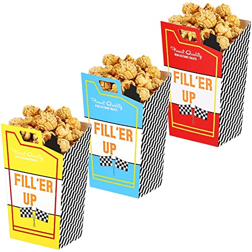 Outus 24 Pieces Race Car Fuel Can Popcorn Treat Boxes Racing Birthday Party Supplies Candy Cookie Container For Baby Shower, Bridal Shower, Race Car Theme Party Favors Decoration