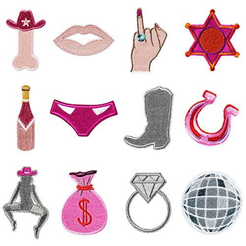 12Pcs Western Disco Cowgirl Bachelorette Iron on Patches for Clothing Sew on Embroidered Applique Repair Patch DIY Crafts Decor Gifts for Last Rodeo Nashville Bachelorette Party Wedding Bridal Shower