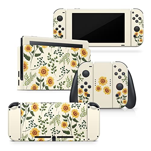 TACKY DESIGN Sunflowers Skin Compatible with Nintendo Switch Skins Decal, Vinyl 3M Flowe Nintendo Switch Stickers, Full wrap Cute Switch Skin for Console, Dock, Joy Con Wrap