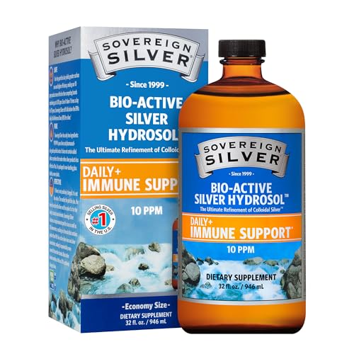 Sovereign Silver Bio-Active Silver Hydrosol for Immune Support - Colloidal Silver - 10 ppm, 32oz (946mL) - Family Size