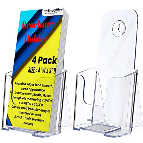 1InTheOffice Brochure Holder, Pamphlet Holder Plastic Literature Holder Wall Mount/Countertop, 4'W x 3 'D '2 Pack '
