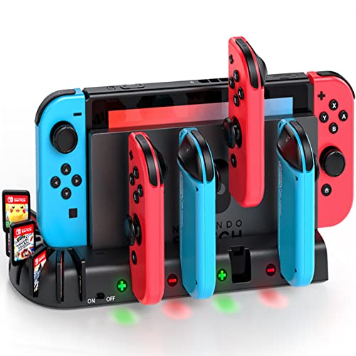 Switch Controller Charging Dock Station Compatible with Nintendo Switch Interactive Gaming Figures & OLED Model Joycons, KDD Switch Controller Charger Dock Station with Upgraded 8 Game Storage