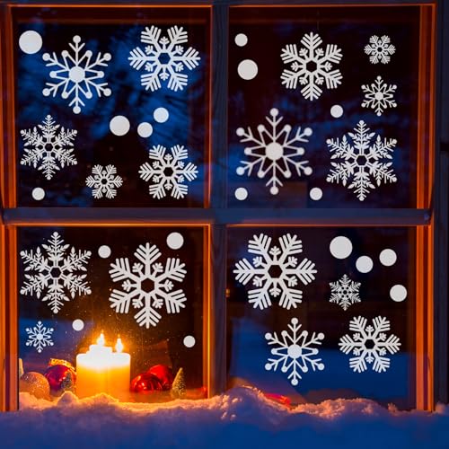 321pcs Christmas Window Clings for Glass Windows 9sheets Christmas Window Decals Snowflakes Christmas Decorations Christmas Window Stickers for Kids Holiday Window Clings Winter Decorations