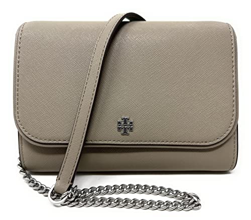 Tory Burch Emerson Chain Wallet Leather Cross Body Bag (Gray Chalk)