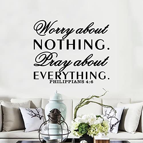 SEATUNE Inspirational Wall Decals, Prayer Wall Decor, Quotes Bible Verse Christian Religious Faith Bedroom Living Room Vinyl Art Decor Home Stickers Worry about Nothing Pray about Everything 18'X15'