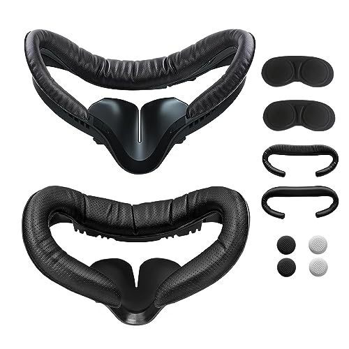 Face Pad Bracket Compatible with Quest 2 Accessories - 2 Set VR Plastic Facial Interface Face Cushion Plate with Leather Foam Replacement, Glasses Spacer, Lens Cover, Nose Pad, Thumb Stick Caps