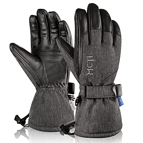 MCTi Ski Gloves Winter Waterproof Snowboard Snow Warm 3M Thinsulate PU Leather Cold Weather Gloves for Mens Womens