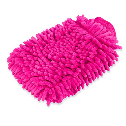 BesMelody House Cleaning and Car Wash Mitts, Home Dusting Microfiber Gloves, Washing Clean Polish Faster (2-Pack, Pink)
