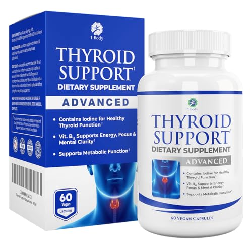 1 Body Thyroid Support Supplement with Iodine - Energy & Focus Support Formula - Vegetarian & Non-GMO - Vitamin B12 Complex, Zinc, Selenium, Ashwagandha, Copper & More 30 Day Supply