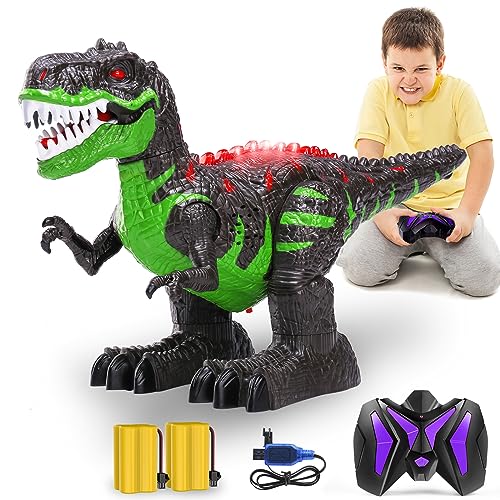 TEMI 8 Channels 2.4G Remote Control Dinosaur Toys for Kids 3 4 5 6 7 Years, Electric Stunt RC Walking T- Rex Toy with Lights and Sounds Powered by Rechargeable Battery, Gift for Boys