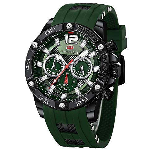 MF MINI FOCUS Men's Sports Watch (Multifunction,Waterproof,Luminous,Calendar) Silicon Strap Wrist Watch Fashion for Men (Green)…