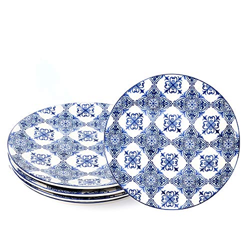 Sonemone 11 Inch Blue Floral Dinner Plates, Set of 4, Large Ceramic Plates for Salad, Dinner, Microwave & Dishwasher Safe
