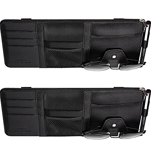 Boao 2 Packs Car Sun Visor Organizer, Sunglasses Holders for Car Sun Visor PU Auto Interior Accessories Storage Travel Document Holder with Multi Pocket (Black, 12.2 x 6.1 Inches)