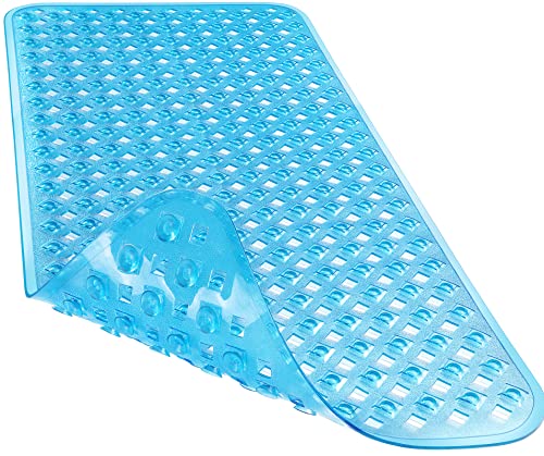 Yimobra Original Bathtub Mat Non Slip, Bath Mats for Tub, Shower Mat with Drain Holes Suction Cups, Machine Washable, BPA, Latex,Phthalate Free, 34.5 x 15.5 Inches, Clear Blue