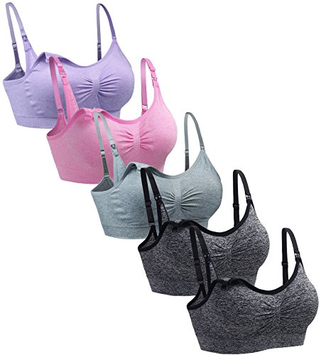Suekaphin Nursing Wireless Women's Sleeping Maternity Breastfeeding Bra,XLarge,Heather(2xblack/Gray/Pink/Softpurple)