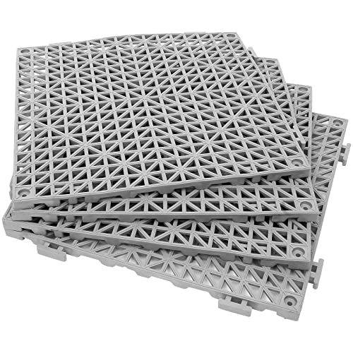 12 Pack 12' x 12' Interlocking Rubber Bathroom Flooring Tiles Non-Slip Splicing Waterproof Mat Modular Interlocking Cushion Mat for Drain, Deck, Pool, Patio, Balcony, Shower, Kitchen, Yard (Gray)