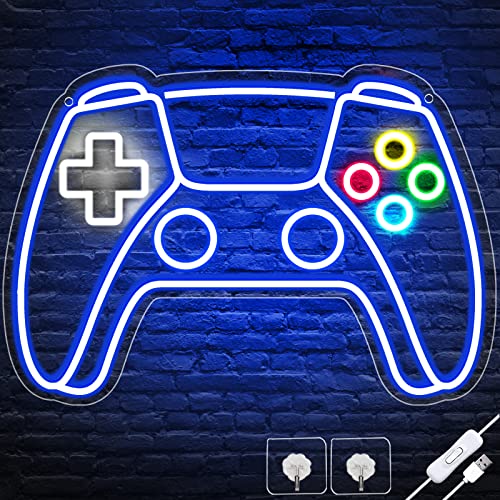 Gamepad Shaped LED Neon Sign for Gamer Room Wall Decor, Acrylic USB Powered Gifts for Teens, Boys, Kids, 16.3 x 11.4 x 0.8 Inches