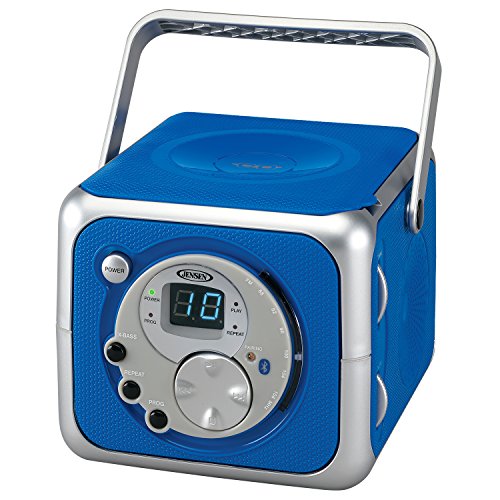 Jensen CD-555 Blue CD Bluetooth Boombox Portable Bluetooth Music System with CD Player +CD-R/RW & FM Radio with Aux-in & Headphone Jack Line-in - Limited Edition- Blue