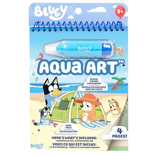 Horizon Group USA Bluey Aqua Art - Reusable Water Reveal Activity Pages With Water Pen for No-Mess Drawing and Coloring