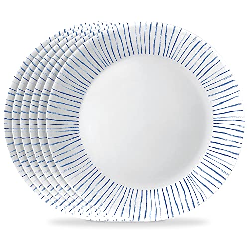 Corelle 6-Piece 10.25' Dinner Round Plates, Vitrelle Triple Layer Glass, Lightweight Round Plates, Large Round Plates, Chip and Scratch Resistant, Microwave and Dishwasher Safe, Botanical Stripes
