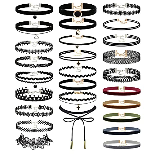 27 PCS Chokers Black Choker Necklaces for Women Teen Girls Gothic Collar Lace Choker Set Velvet Chocker