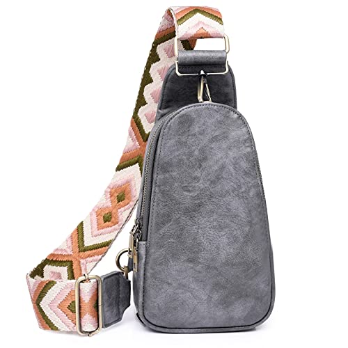 Mzjeaziany Sling Bag for Women Chest Bag Small Crossbody Bag PU Leather Satchel Daypack Shoulder Backpack for Traveling Hiking