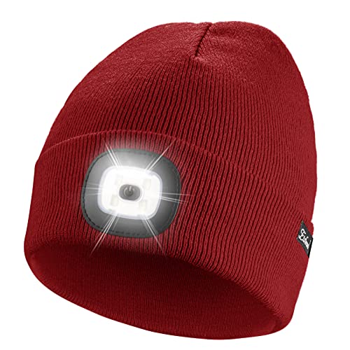 Etsfmoa Unisex Beanie with The Light Gifts for Men Dad Father USB Rechargeable Caps Red