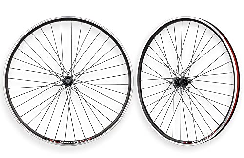 CyclingDeal Road Bike Bicycle 700C Double Wall Alloy Wheelset - Compatible with 6/7/8 Speed Thread-on Freewheel - Bolt-on Axle Front & Rear
