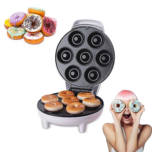 Mini Donut Maker 7 Holes, Electric Donut Press Machine, Mini Donut Maker Machine, Non-Stick & Double-sided Heating, for Kid-Friendly Breakfast Desserts