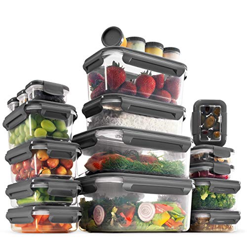FineDine 40-Piece Food Storage Containers With Lids - Airtight 100% Leakproof Guaranteed, BPA-Free Durable Plastic Food Containers For Leftovers - Freezer, Microwave & Dishwasher-Safe (Gray)
