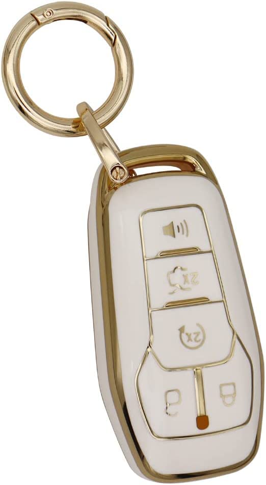 Elegananccy for Ford Key Fob Cover with Keychain, Soft TPU Key Case Protector Compatible with Ford F150 Fusion Explorer Mustang Lincoln MKZ MKC MKX, White