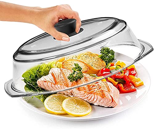 Bezrat Microwave Tall Glass Plate Cover | Splatter Guard Lid with Easy Grip Silicone Handle Knob | 100% Food Grade | BPA Free and Dishwasher Safe | 10 Inch (Black-)