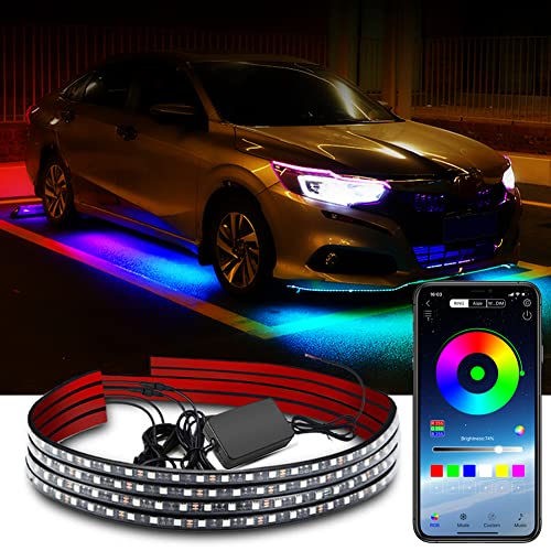 Car Underglow LED Lights, LEDCARE Dream Color Chasing Strip Lights with Wireless APP Control, Exterior Car Neon Accent Lights Kit with 16 Million Colors Sync to Music, DC12V (2×47inch+2×35inch)