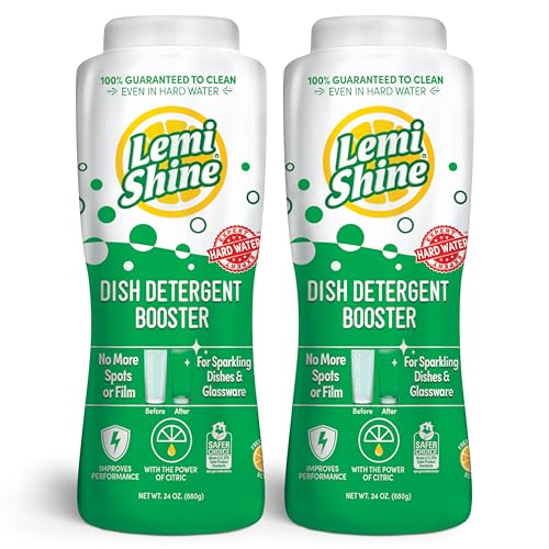 Lemi Shine Dish Detergent Booster, Hard Water Stain Remover, Multi-Use Citric Acid Cleaner (24 oz Container, 2 Pack Bundle)
