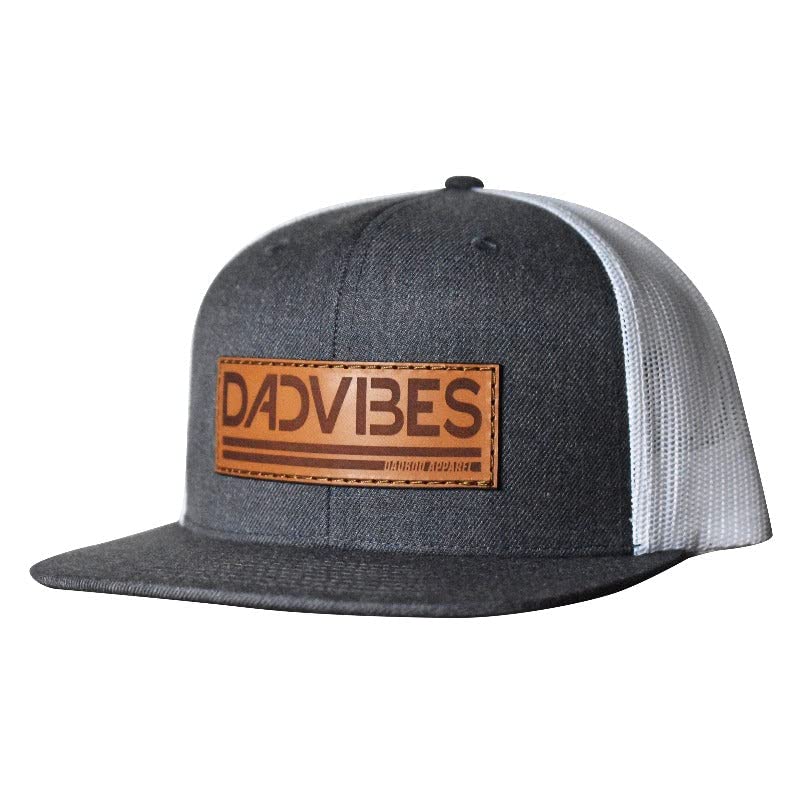 DadBod Apparel DB Dad Vibes Charcoal/White Mesh Snapback Hat. Premium Mens Classic Leather Girl Dad Patch Baseball Cap for Everyday Snapback Hats for Men
