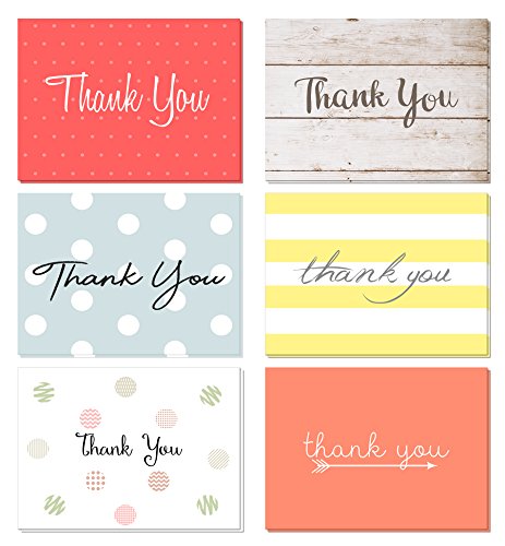 Oaklyn 48 Pack Thank You Cards with Envelopes 4'x 5.25' for Weddings, Baby Shower, Birthday Parties, Business, and Graduation Thank You Cards Blank - Assorted