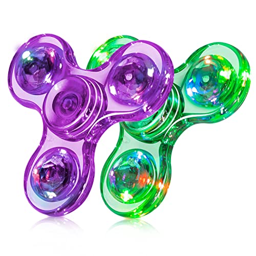 FIGROL 2 Pack Fidget Spinners｜LED Light Up Crystal Fidget Spinners for Children｜Glow in The Dark Goodie Bag Stuffers Classroom Prizes Return Gifts