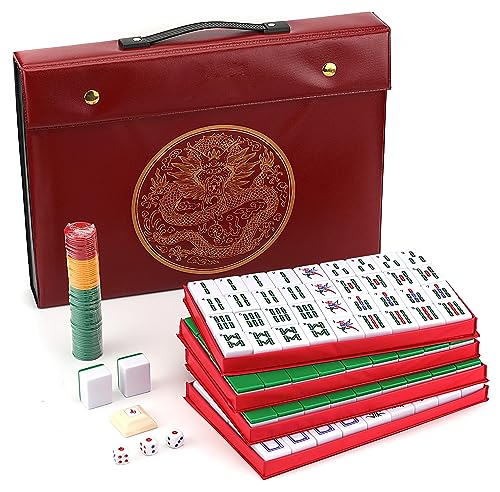 Mose Cafolo Chinese Mahjong Set X-Large 146 Numbered Melamine 1.5' Large Size Tile with Carrying Travel Case, English Manual, Pro Complete Mahjongg Game Set (Majiang, Mah Jongg)